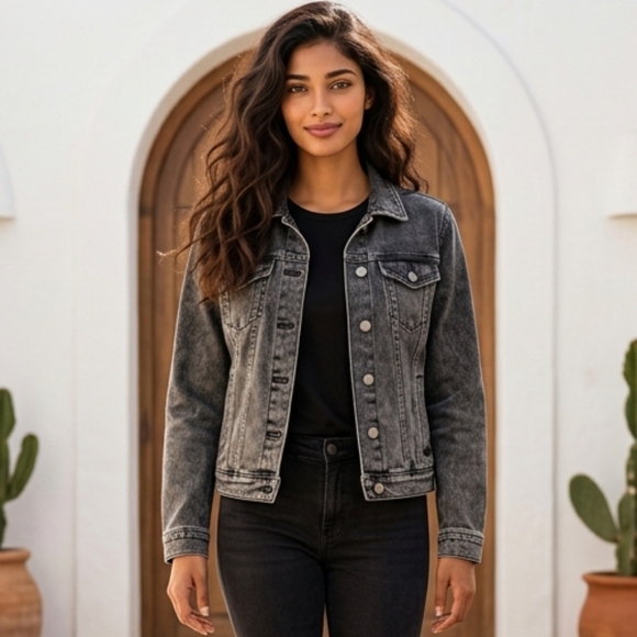 NWT Marc New York Charcoal Acid Wash Stretch Denim Jacket Size Small - Picture 3 of 16